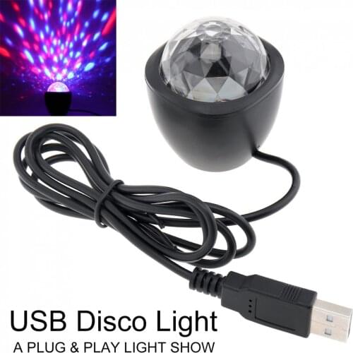 3W 5V USB Mini Voice Control Small Crystal Magic Ball Stage Light Sound Actived Multicolor Magic Effect Lamp for Party/Bar/Car