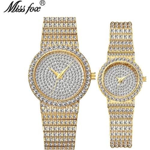 MISSFOX Top Brand Luxury Couple Watch Diamond Men/Women Quartz Watch Clock Ladies Luxury Wrist Watch Fashion Casual Lovers Watch