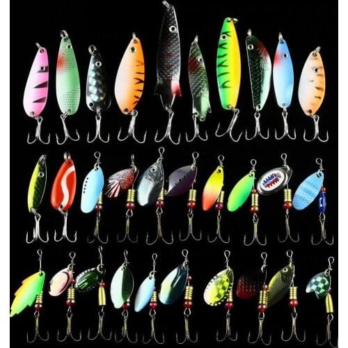 Lot 30PCS Fishing Lure spinner Spoon Metal Lures for Fishing sinkers artificial hard bait tackle Free Shipping