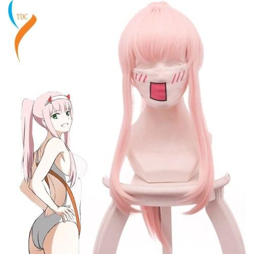 2019 New DARLING in the FRANXX 02 Cosplay Wigs Zero Two Wigs 100cm Long Pink Synthetic Hair Heat Resistance Cosplay Wig Hair