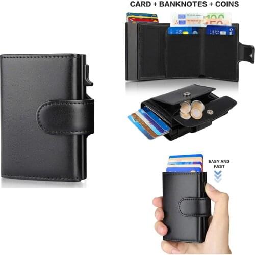New Business ID Credit Card Holder Men and Women RFID Vintage Aluminium Card Holder Wallet Small Leather Wallet