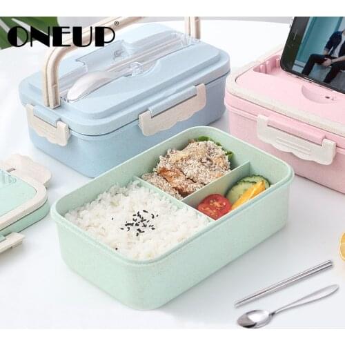 ONEUP Lunch Box For Kids Portable Microwave Bento Box With Compartments Wheat Straw Food Container Kitchen Accessories