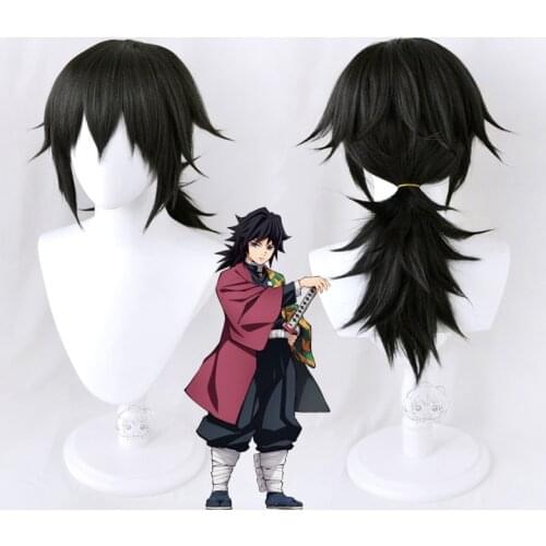 Demon Slayer Tomioka Giyuu Black Ponytail Wig Cosplay Costume Heat Resistant Synthetic Hair Kimetsu no Yaiba Men Women Wigs