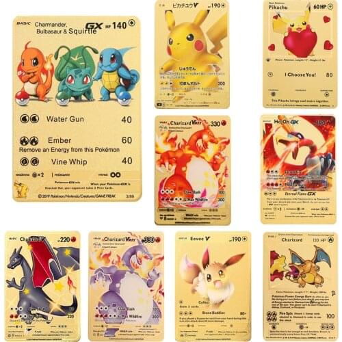 Pokemon 16 Styles Vmax GX Gold Metal Card Super Collection Pikachu Charizard Cards Game Anime Figure Model Child Trading Toys