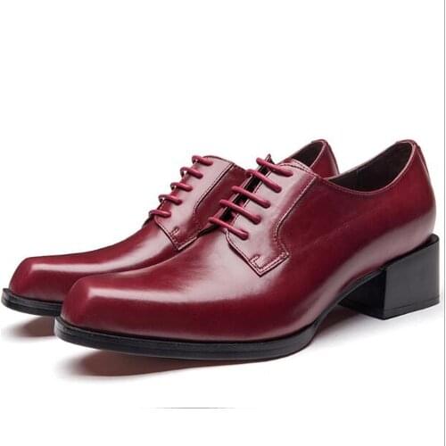 British Style Simple Solid Color Mens Square Head Leather Shoes 2020 Fashion Business Banquet Lace-up Leather Shoes