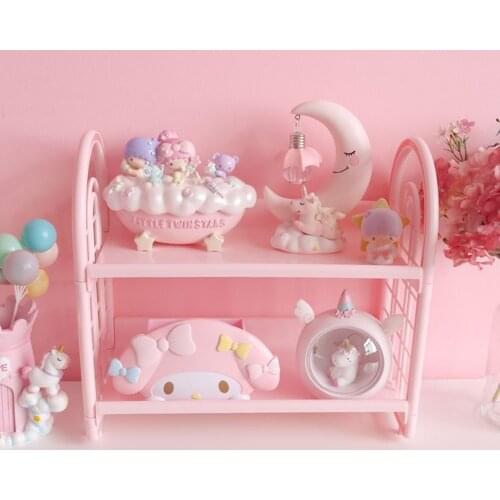 Pink Plastic Bathroom Storage Rack Holder Double Layer Cute Cosmetic Organizer Girls Desktop Makeup Shelf Home Room Decoration