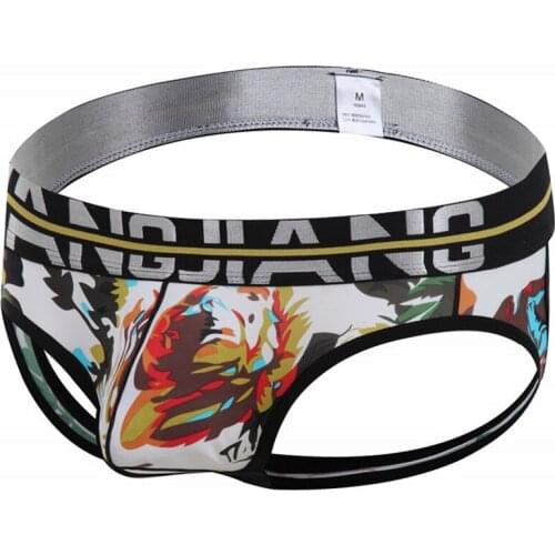 Sexy Backless Underwear Gay Brief Thongs Printing Penis Pouch Jockstrap Fetish Open Back Lingerie Strings Ice Silk ropa interior