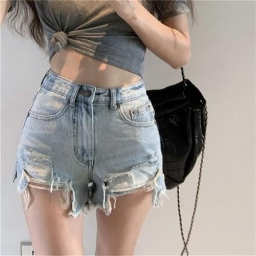 Sexy Denim Shorts For Women 2021 Summer High Waist Streetwear Ripped Shorts With Tassel Pockets Mini Short Jeans Feminino Mujer