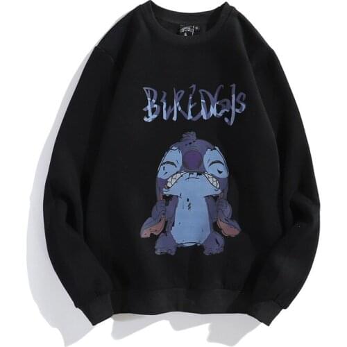 Autumn Winter Mens Cartoon Anime Print Round Neck Cotton Sweatshirt Loose Hedging Long Sleeve Men Solid Color Loose Sweatshirt