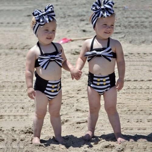 TELOTUNY Girls Kids Summer Striped Beachwear Bathing Suit Bikini Set Swimsuit Swimwear Beach Dress Girls Clothes L106