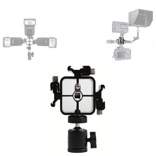 Triple Hot Shoe Flash Bracket Tripod Ball Head Holder Set for DSLR