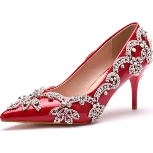 Women Shoes High Heels Wedding Thin Heels White Diamond Glittering Evening Dress Shoe Bride Shoes Crystal Pumps For Party