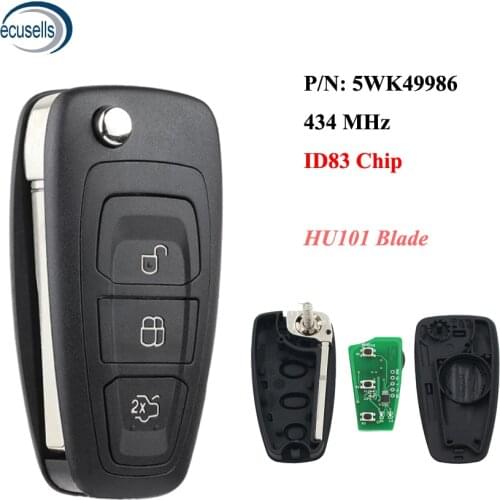 3 Button Smart Folding Remote Key Fob 433MHZ With ID83 Chip for Ford Focus MK3 and T6 Ranger HU101 Blade 5WK49986