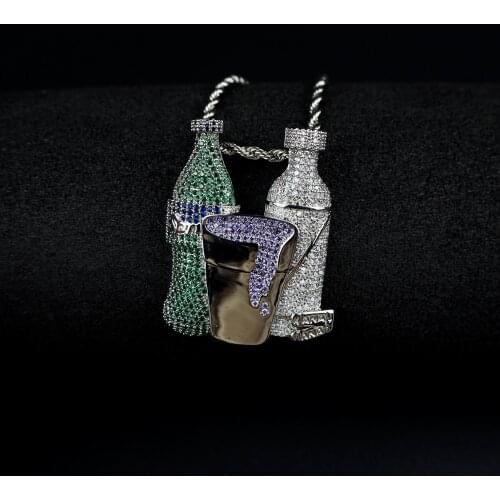 Hip-hop bottle, Wine Cup pendant, Zircon micro-inlaid explosive style hipster colorful personality street necklace