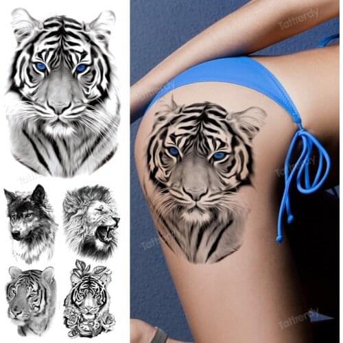Temporary tatoo waterproof animals tiger lion wolf tattoo thigh leg arm shoulder tattoo sleeve big body art sexy for men women