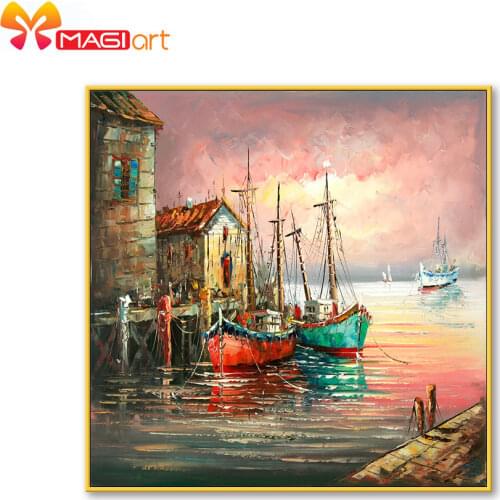 Cross stitch kits Embroidery needlework sets 11CT water soluble canvas patterns 14C landscape European Dock -NCMS116