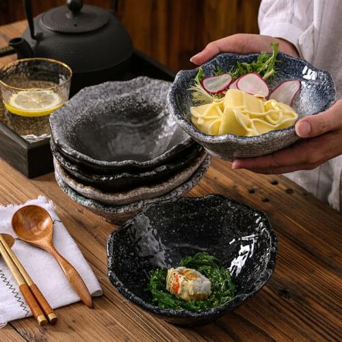 Japanese Fruit Salad Bowl Dessert Bowl Ceramic Bowl Creative Stone Grain Oblique Mouth Bowl Restaurant Snack Bowl Tableware Bowl