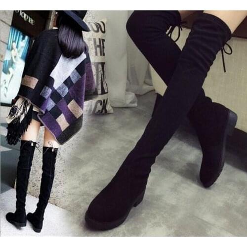 Womens suede boots Fabrics Over The Knee Boots Height Increasing Round Toe Women Shoes Autumn Winter Casual Long Boots Size