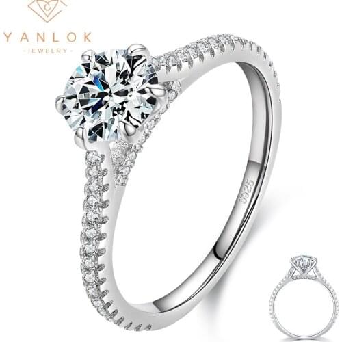 YANLOK 925 Sterling Silver Luxury Moissanite With Certificate Finger Rings For Women Wedding Engagement Statement Fine Jewelry