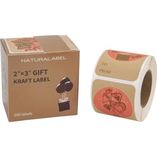 1 Roll Kraft Gift Label Gift Stickers 2 x 3 Inch 200 Labels Total