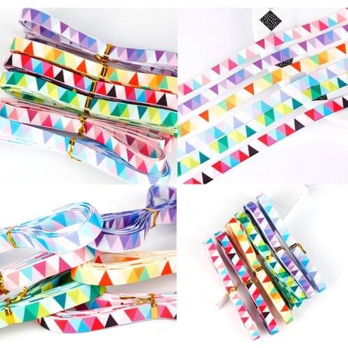 10mm 5/6Yards Geometric Triangles Pattern Heat Transfer Printing Gift Wrapping Belt DIY Baking Polyester Ribbon Hair Bow Sewing