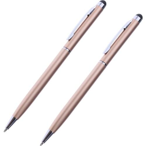 2Pcs Capacitive Touch Screen Stylus&Ballpoint Pen for Mobile Tablets gold
