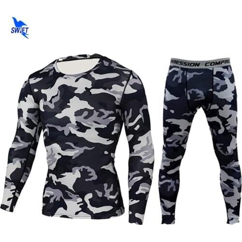 2020 Quick Dry Comouflage Mens Running Sets 2pcs/set Compression Sports Suits Skinny Tights Clothes Gym Fitness Camo Sportswear