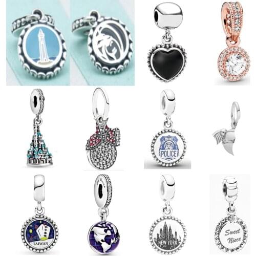 2020 NEW 100% 925 Sterling Silver Sea Water Building Dangle Pendant Fit DIY Women Bracelet Original Fashion Jewelry Gift