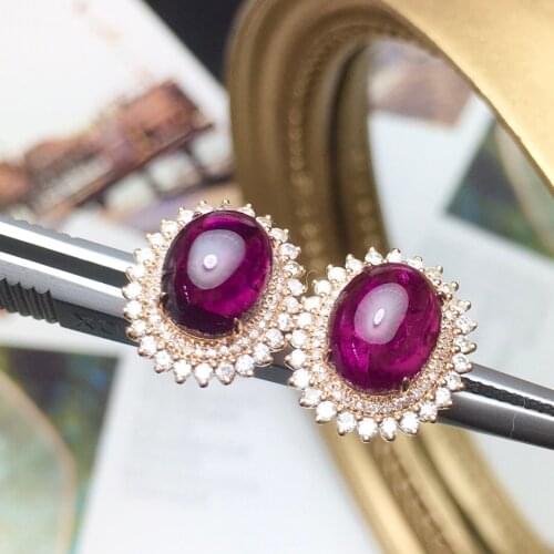 A406 Fine Jewelry 18K Gold AU750 100% Natural Tourmaline Gemstones 4.9ct Female Ethnic Stud Earrings for Women