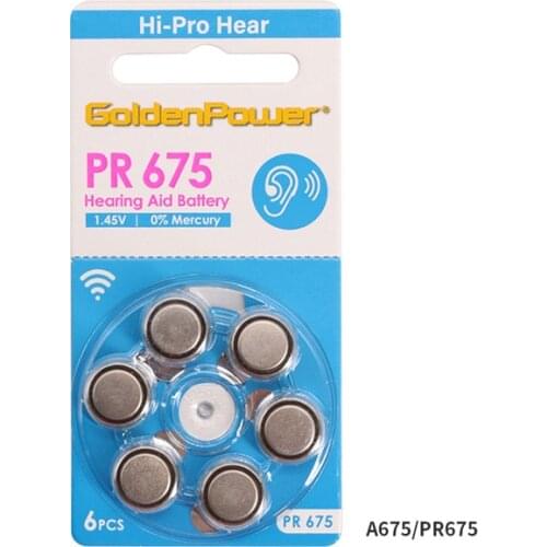 6 Pcs PR675 Battery A675 Hearing Aid Batteries Size 675 Batteries Hearing Aid Accessories Professional Hearing Aid Battery