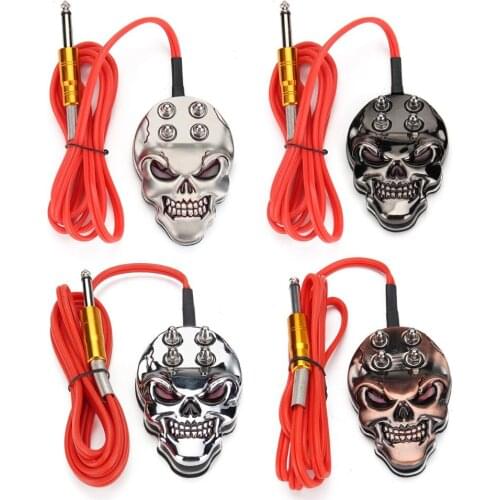 Hot selling Tattoo Accessories 4 color The Newest Skull Tattoo Foot Switch Pedal Flat Stainless Steel For Tattoo Power Supply C
