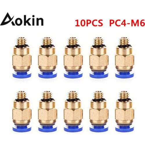 Aokin 10pcs 3D Printer PC4-M6 Pneumatic Straight Connectors Brass Part For MK8 OD 4mm 2mm Tube Filament M6 Feed Fitting Coupler