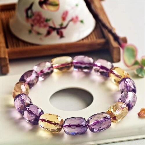 Natural Amethyst CItrine Quartz Yellow Purple Bracelet 12*9mm For Women Men Faceted Barrel Beads Crystal Genuine AAAAA