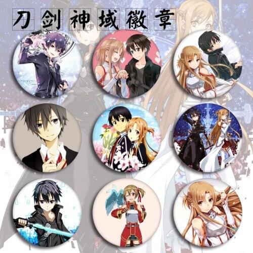 Hot Anime Sword Art Online Brooches Badge Fashion Round Metal SAO Asura Kirito Brooches Pins Jewelry Best Friend Graduation Gift