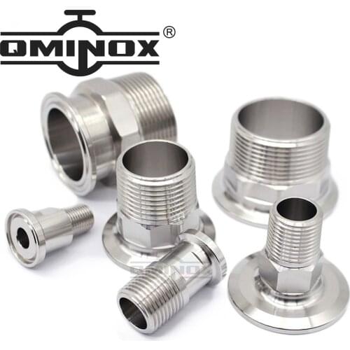 BSPT DN8-DN50 Male x Tri clamp 1/2" - 2" Hexagonal Threaded Pipe Fittings With Welded Ring Stainless Steel SS 304 316L