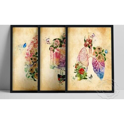 Butterfly Flower Leaf Skeleton Poster, Bone Lung Large Intestine Wall Picture, Doctor Anatomy Organ Wall Decor, Vintage Wall Art