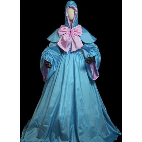 Movie Cinderella Princess Cosplay Costume Fairy Godmother Stage Performce Dress With Hood For Halloween Carnival