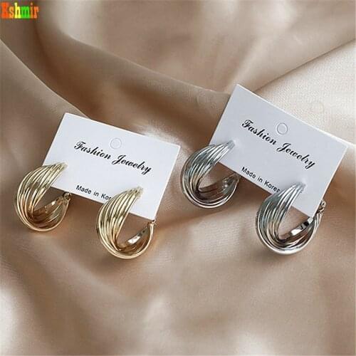 Kshmir New C-shaped twist earrings, light luxury metal multi-layer earrings, 2021 New trendy earrings, French jewelry