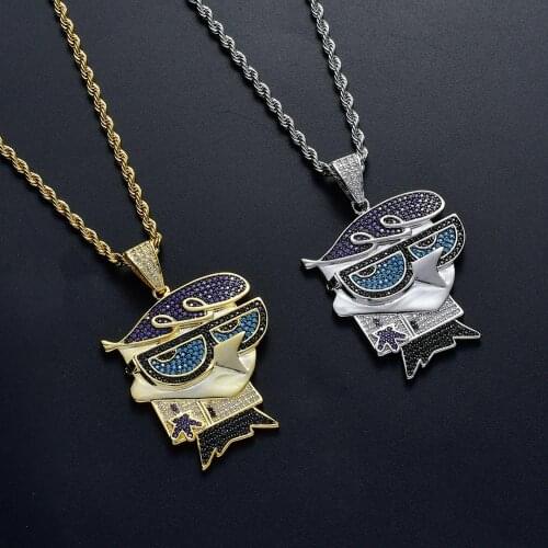 Iced Brass CZ funny Bird Sunglasses Pendants Hip Hop Jewelry Men And Women Necklace