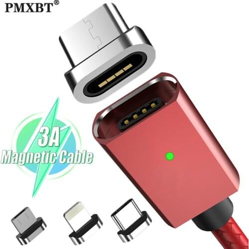 3A Fast Charging Magnetic Cable For iPhone 11 X Samsung S20 S10 Xiaomi Micro USB Data Cord Mobile Phone Magnet Charger USB Cable