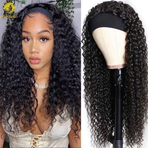 Mishell Human Hair Headband Wig 30 Inch Curly Human Hair Wigs Machine Made Kinky Curly Lace Wig