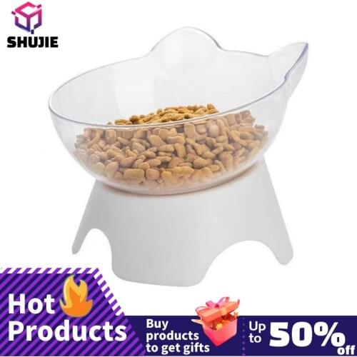 Pet Cat Bowl With Stand Non-Slip Water Food Feeder Transparent Inclined Cat Ear Shape Round Puppy Accessories 2021 New