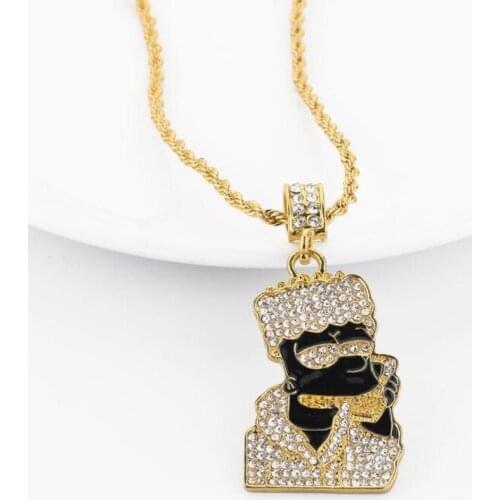 Fashion Hip Hop Iced Out Gold Cartoon Character Pendant Necklace Unisex Exquisite Cute Party Jewelry