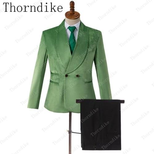 2019 Brand Italian Style Green Velvet Shawl Lapel Men Suit Wedding Tuxedos Groom Tuxedos Men Dinner Party Dress 2Pcs Suit