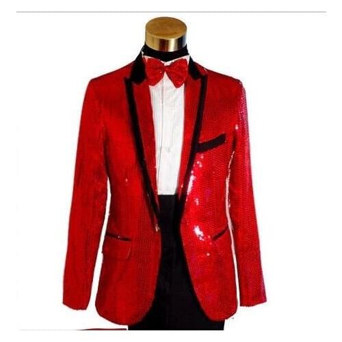 Men Red casual blazer 2020 new nightclub bar male singer a pretty sequin dress