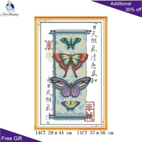 Joy Sunday Butterfly Needlepoint Z340 14CT 11CT Counted and Stamped Happiness Chinese Home Decor Embroidery Cross Stitch kits