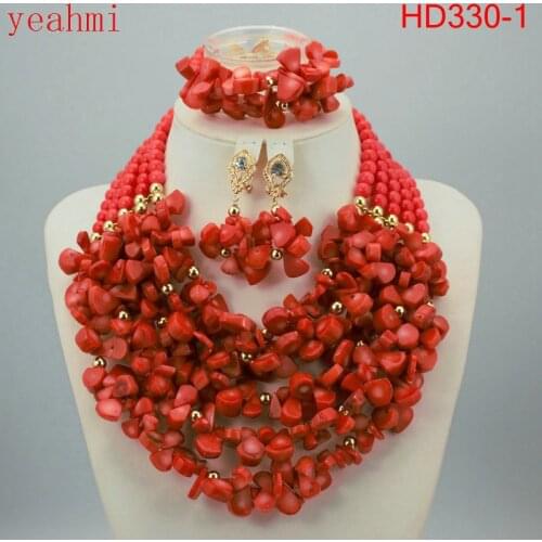 Nigerian Wedding African Beads Jewelry Set Blue African Costume Jewelry Sets Coral Beads Necklace Sets Free Shipping HD330-2