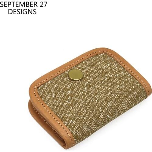 New Fashion Storage Coin Purses Genuine Leather & Canvas Luxury Mini Hasp Coin Pouch Vintage Small Credit Card Bag Youth