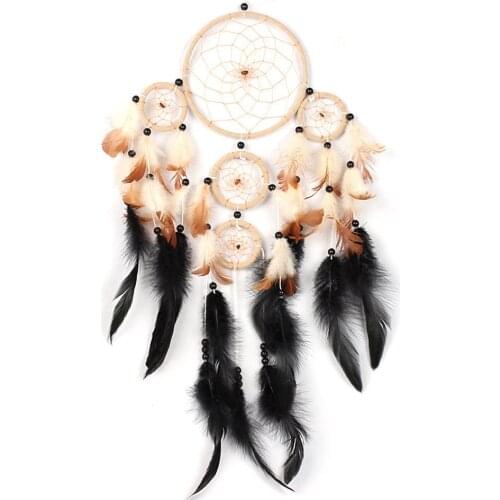 Five Rings Big Dream Catcher Handmade Feathers Indian Brown Dreamcatcher Wall Hanging Home Car Decor Craft