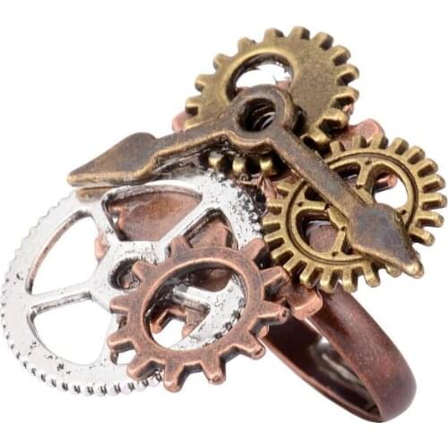 Vintage Multi Antique Colored Gears Steampunk Ring Adjustable Size